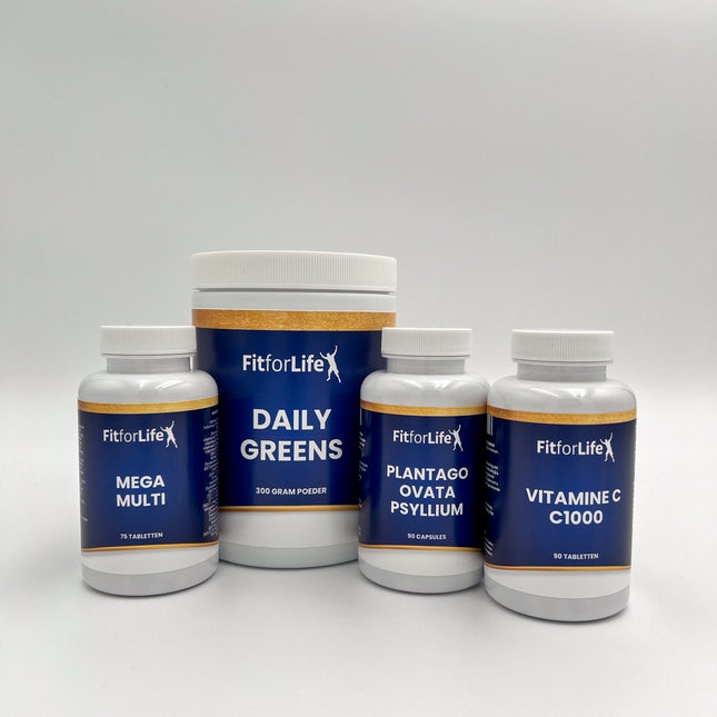 Combipakket FITBOOST (Plantago Ovata Psyllium, Daily Greens, Mega Multi, Vitamine C1000)