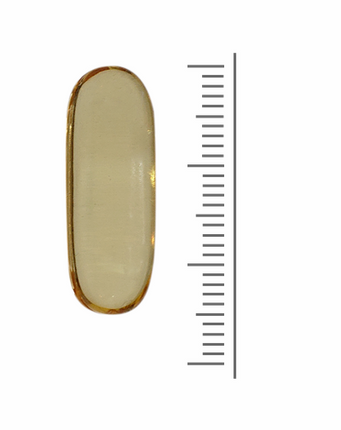 Softgel van Omega 3 visolie naast een meetlat